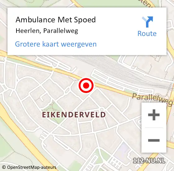 Locatie op kaart van de 112 melding: Ambulance Met Spoed Naar Heerlen, Parallelweg op 7 november 2023 18:02