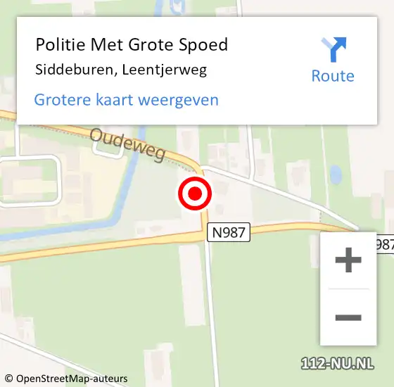 Locatie op kaart van de 112 melding: Politie Met Grote Spoed Naar Siddeburen, Leentjerweg op 7 november 2023 18:08