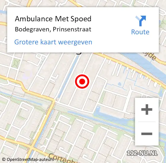 Locatie op kaart van de 112 melding: Ambulance Met Spoed Naar Bodegraven, Prinsenstraat op 7 november 2023 18:30