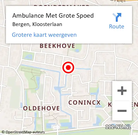 Locatie op kaart van de 112 melding: Ambulance Met Grote Spoed Naar Bergen, Kloosterlaan op 7 november 2023 19:07