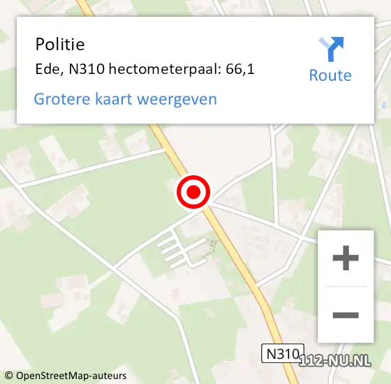 Locatie op kaart van de 112 melding: Politie Ede, N310 hectometerpaal: 66,1 op 7 november 2023 19:13