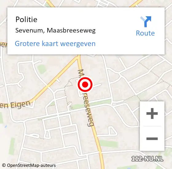 Locatie op kaart van de 112 melding: Politie Sevenum, Maasbreeseweg op 7 november 2023 19:20