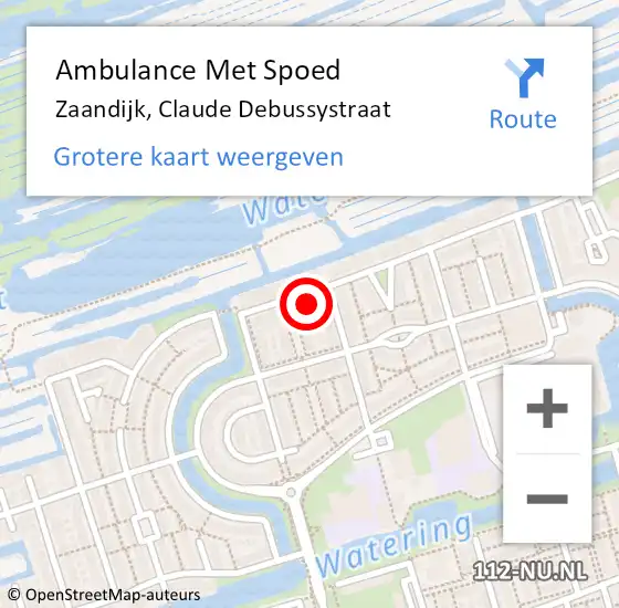 Locatie op kaart van de 112 melding: Ambulance Met Spoed Naar Zaandijk, Claude Debussystraat op 7 november 2023 19:55