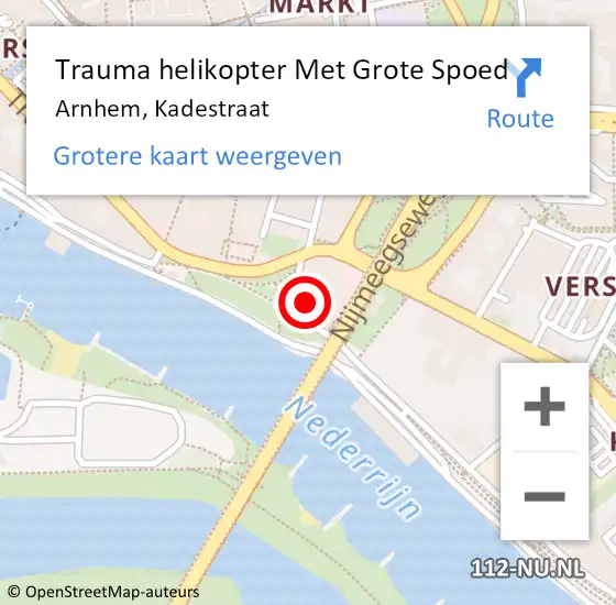 Locatie op kaart van de 112 melding: Trauma helikopter Met Grote Spoed Naar Arnhem, Kadestraat op 7 november 2023 20:00