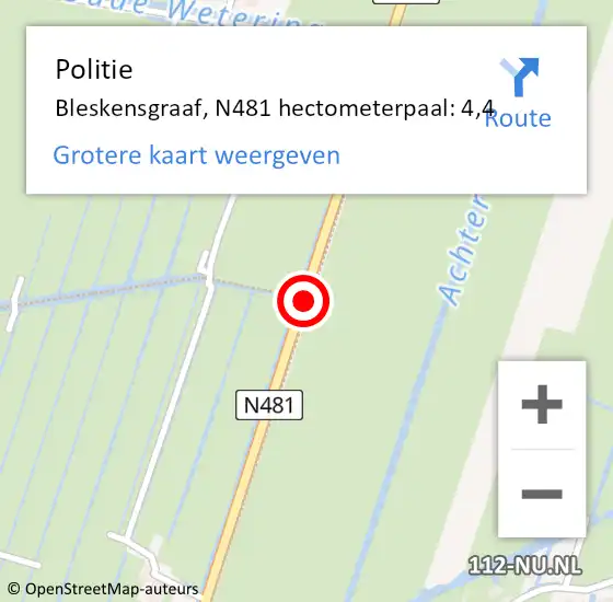 Locatie op kaart van de 112 melding: Politie Bleskensgraaf, N481 hectometerpaal: 4,4 op 14 september 2014 14:43