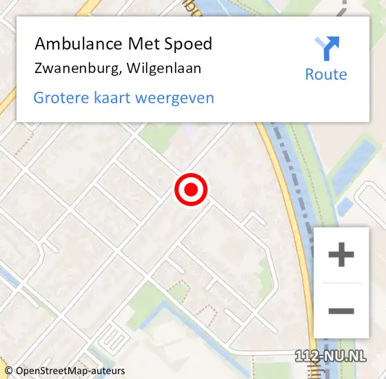 Locatie op kaart van de 112 melding: Ambulance Met Spoed Naar Zwanenburg, Wilgenlaan op 7 november 2023 22:13