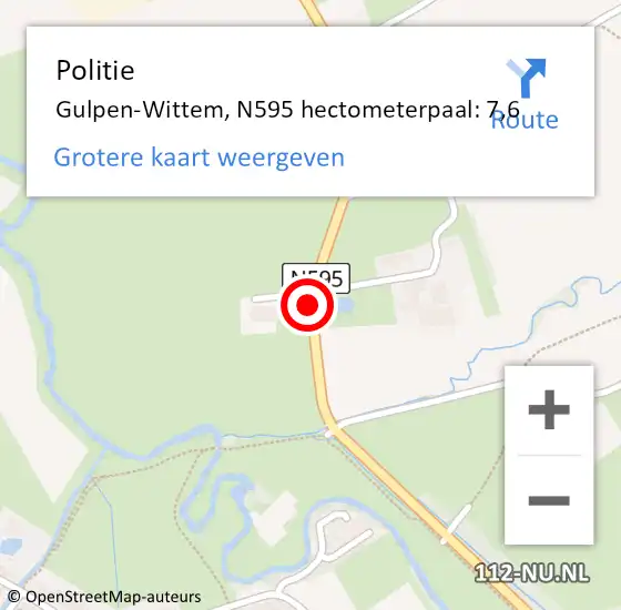 Locatie op kaart van de 112 melding: Politie Gulpen-Wittem, N595 hectometerpaal: 7,6 op 7 november 2023 22:18
