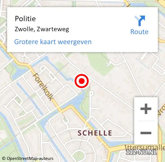 Locatie op kaart van de 112 melding: Politie Zwolle, Zwarteweg op 7 november 2023 22:46