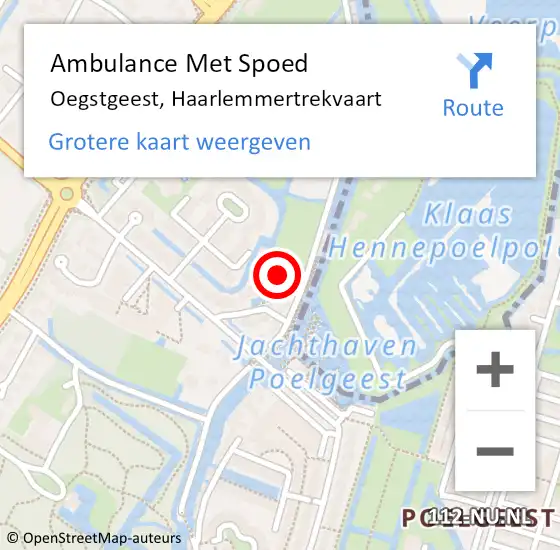 Locatie op kaart van de 112 melding: Ambulance Met Spoed Naar Oegstgeest, Haarlemmertrekvaart op 7 november 2023 23:33