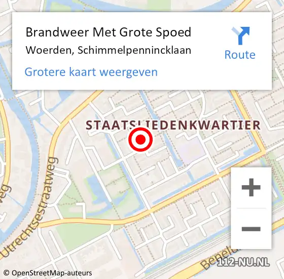 Locatie op kaart van de 112 melding: Brandweer Met Grote Spoed Naar Woerden, Schimmelpennincklaan op 7 november 2023 23:48