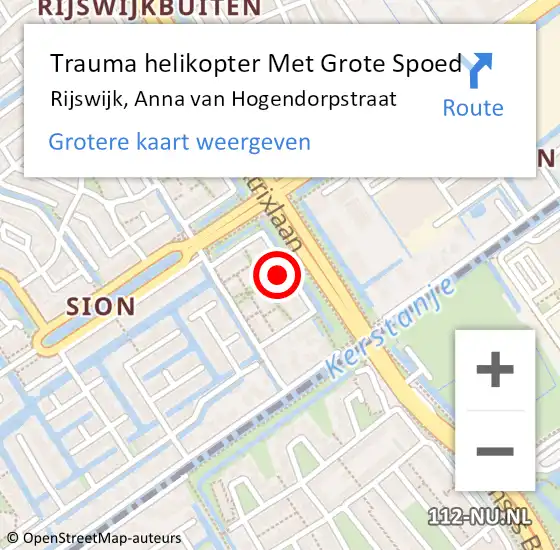 Locatie op kaart van de 112 melding: Trauma helikopter Met Grote Spoed Naar Rijswijk, Anna van Hogendorpstraat op 8 november 2023 00:39