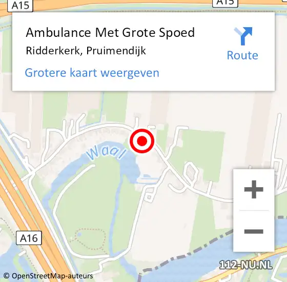 Locatie op kaart van de 112 melding: Ambulance Met Grote Spoed Naar Ridderkerk, Pruimendijk op 8 november 2023 03:29