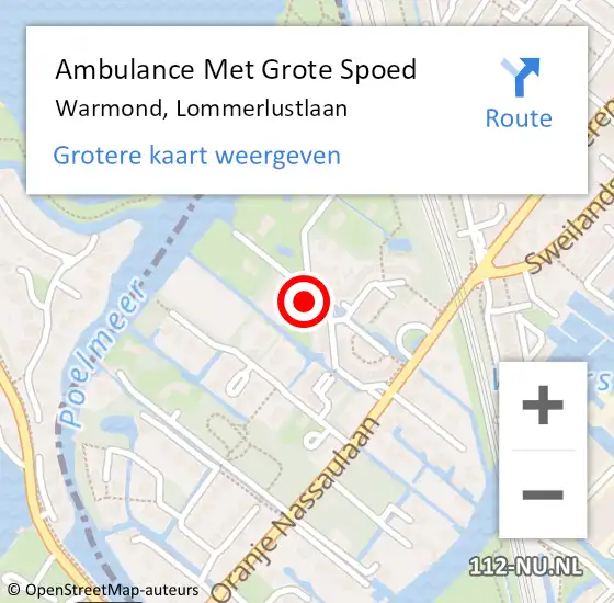 Locatie op kaart van de 112 melding: Ambulance Met Grote Spoed Naar Warmond, Lommerlustlaan op 8 november 2023 04:32