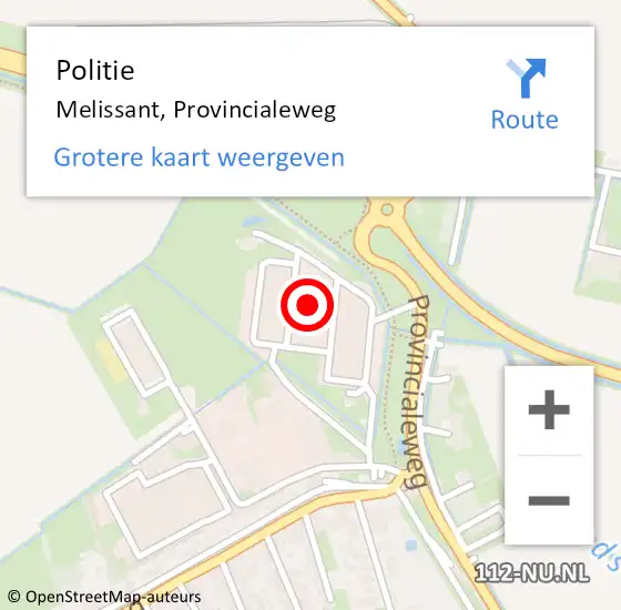 Locatie op kaart van de 112 melding: Politie Melissant, Provincialeweg op 8 november 2023 05:28