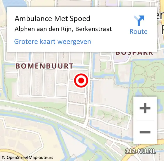 Locatie op kaart van de 112 melding: Ambulance Met Spoed Naar Alphen aan den Rijn, Berkenstraat op 8 november 2023 05:50