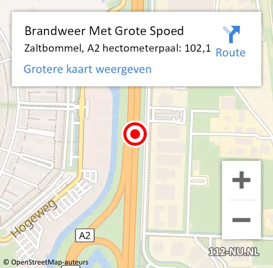Locatie op kaart van de 112 melding: Brandweer Met Grote Spoed Naar Zaltbommel, A2 hectometerpaal: 102,1 op 8 november 2023 06:24