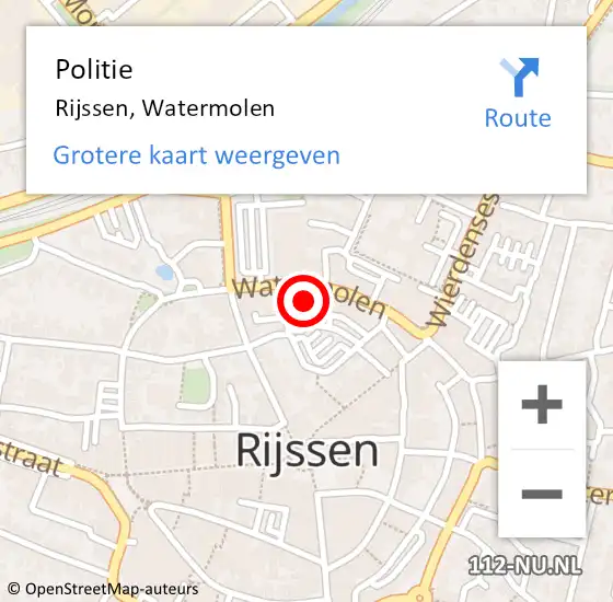 Locatie op kaart van de 112 melding: Politie Rijssen, Watermolen op 8 november 2023 06:32