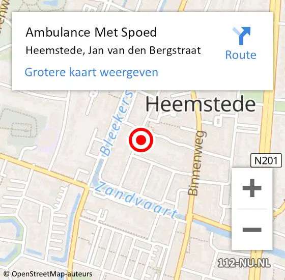 Locatie op kaart van de 112 melding: Ambulance Met Spoed Naar Heemstede, Jan van den Bergstraat op 8 november 2023 07:05
