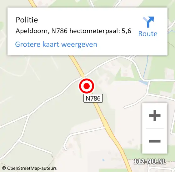 Locatie op kaart van de 112 melding: Politie Apeldoorn, N786 hectometerpaal: 5,6 op 8 november 2023 07:17