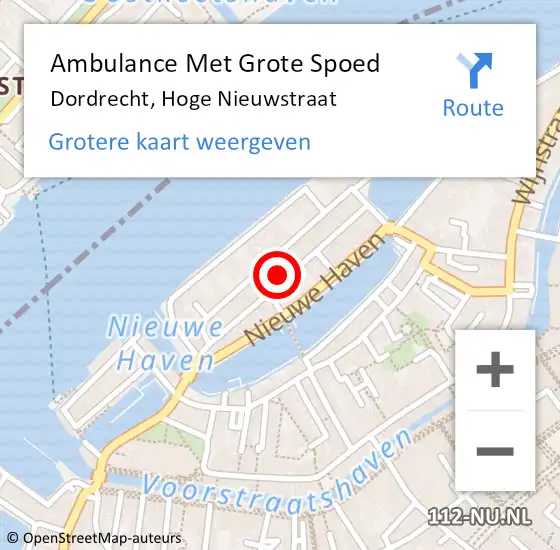 Locatie op kaart van de 112 melding: Ambulance Met Grote Spoed Naar Dordrecht, Hoge Nieuwstraat op 8 november 2023 07:24