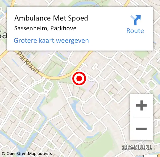 Locatie op kaart van de 112 melding: Ambulance Met Spoed Naar Sassenheim, Parkhove op 8 november 2023 07:31