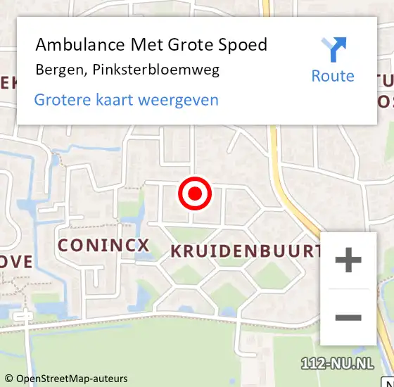 Locatie op kaart van de 112 melding: Ambulance Met Grote Spoed Naar Bergen, Pinksterbloemweg op 8 november 2023 07:33