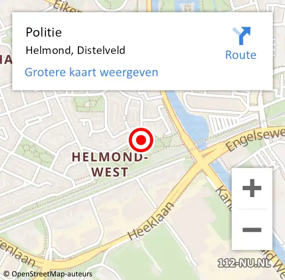 Locatie op kaart van de 112 melding: Politie Helmond, Distelveld op 8 november 2023 07:45