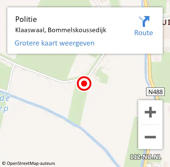 Locatie op kaart van de 112 melding: Politie Klaaswaal, Bommelskoussedijk op 8 november 2023 07:48