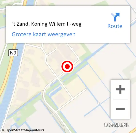 Locatie op kaart van de 112 melding:  't Zand, Koning Willem II-weg op 8 november 2023 07:55
