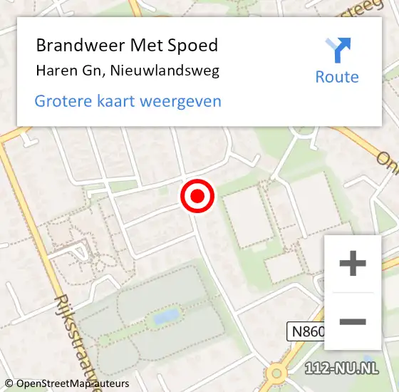 Locatie op kaart van de 112 melding: Brandweer Met Spoed Naar Haren Gn, Nieuwlandsweg op 8 november 2023 08:07