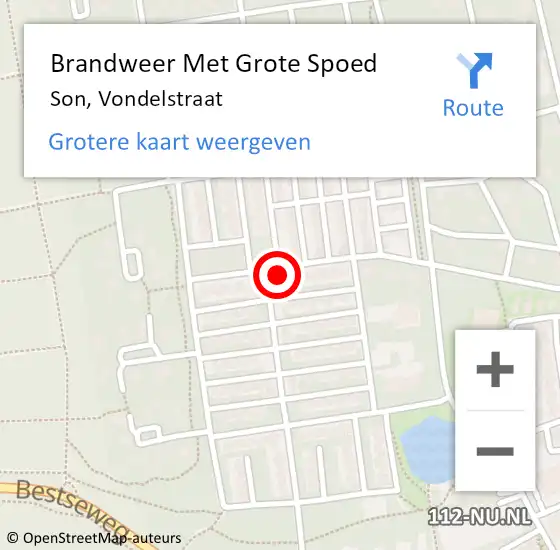 Locatie op kaart van de 112 melding: Brandweer Met Grote Spoed Naar Son, Vondelstraat op 8 november 2023 08:40