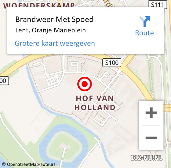 Locatie op kaart van de 112 melding: Brandweer Met Spoed Naar Lent, Oranje Marieplein op 8 november 2023 08:49