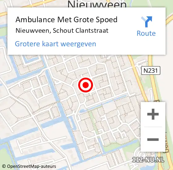 Locatie op kaart van de 112 melding: Ambulance Met Grote Spoed Naar Nieuwveen, Schout Clantstraat op 8 november 2023 09:00