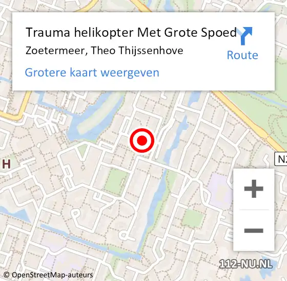 Locatie op kaart van de 112 melding: Trauma helikopter Met Grote Spoed Naar Zoetermeer, Theo Thijssenhove op 8 november 2023 09:01