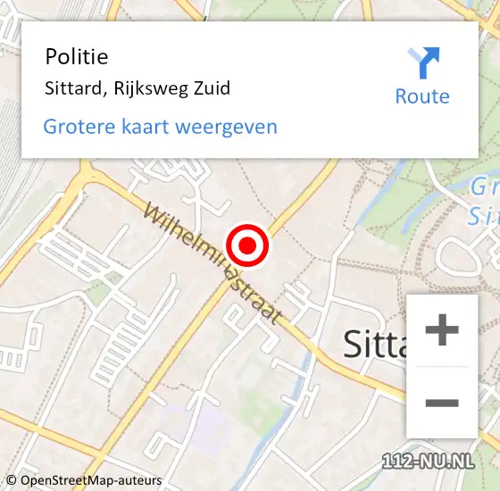 Locatie op kaart van de 112 melding: Politie Sittard, Rijksweg Zuid op 8 november 2023 09:09