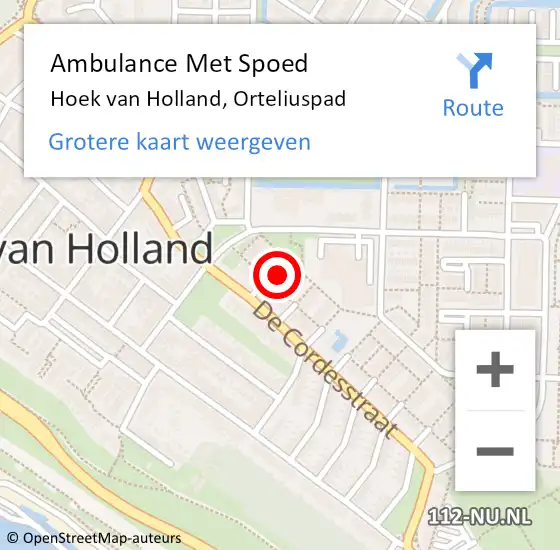 Locatie op kaart van de 112 melding: Ambulance Met Spoed Naar Hoek van Holland, Orteliuspad op 8 november 2023 09:34