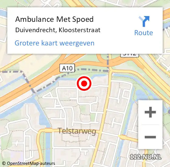 Locatie op kaart van de 112 melding: Ambulance Met Spoed Naar Duivendrecht, Kloosterstraat op 8 november 2023 09:37