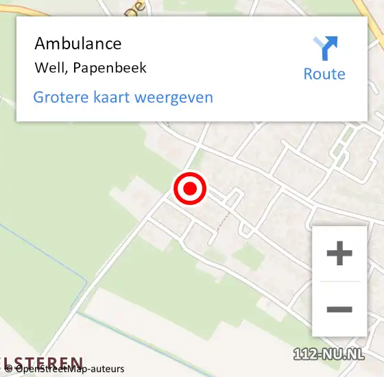 Locatie op kaart van de 112 melding: Ambulance Well, Papenbeek op 14 oktober 2013 14:35