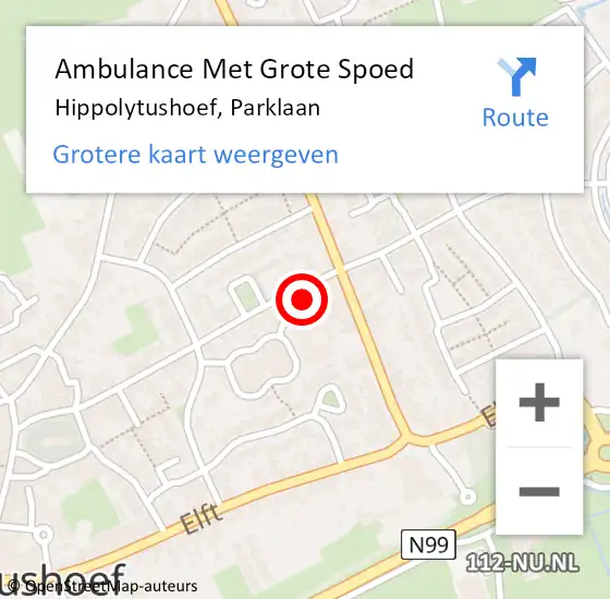 Locatie op kaart van de 112 melding: Ambulance Met Grote Spoed Naar Hippolytushoef, Parklaan op 8 november 2023 09:52