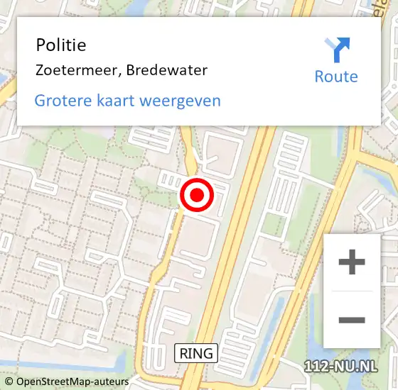 Locatie op kaart van de 112 melding: Politie Zoetermeer, Bredewater op 8 november 2023 10:13