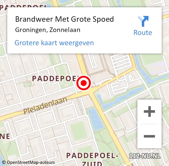 Locatie op kaart van de 112 melding: Brandweer Met Grote Spoed Naar Groningen, Zonnelaan op 8 november 2023 10:45