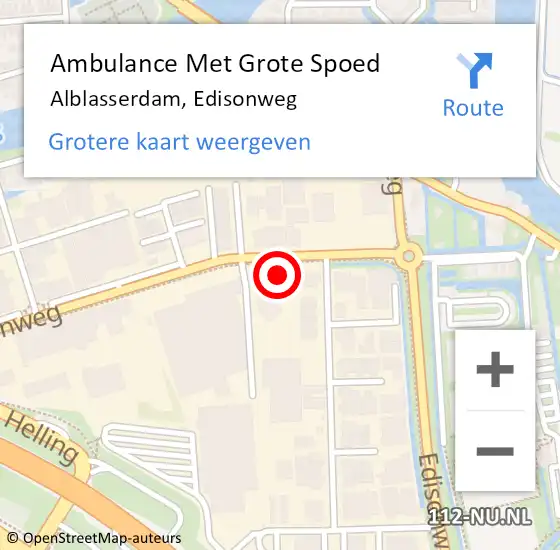 Locatie op kaart van de 112 melding: Ambulance Met Grote Spoed Naar Alblasserdam, Edisonweg op 8 november 2023 10:46