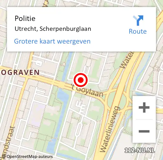 Locatie op kaart van de 112 melding: Politie Utrecht, Scherpenburglaan op 8 november 2023 10:54