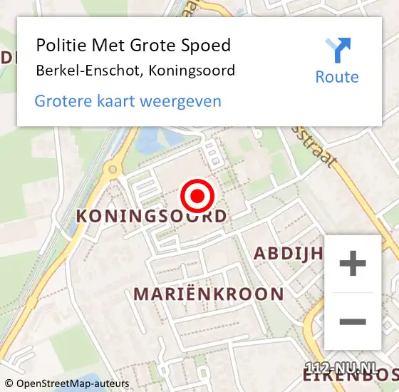 Locatie op kaart van de 112 melding: Politie Met Grote Spoed Naar Berkel-Enschot, Koningsoord op 8 november 2023 11:08