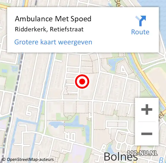 Locatie op kaart van de 112 melding: Ambulance Met Spoed Naar Ridderkerk, Retiefstraat op 8 november 2023 12:05