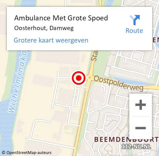 Locatie op kaart van de 112 melding: Ambulance Met Grote Spoed Naar Oosterhout, Damweg op 14 september 2014 15:46