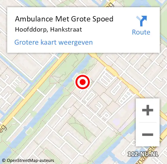 Locatie op kaart van de 112 melding: Ambulance Met Grote Spoed Naar Hoofddorp, Hankstraat op 8 november 2023 12:25