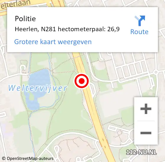 Locatie op kaart van de 112 melding: Politie Heerlen, N281 hectometerpaal: 26,9 op 8 november 2023 12:27