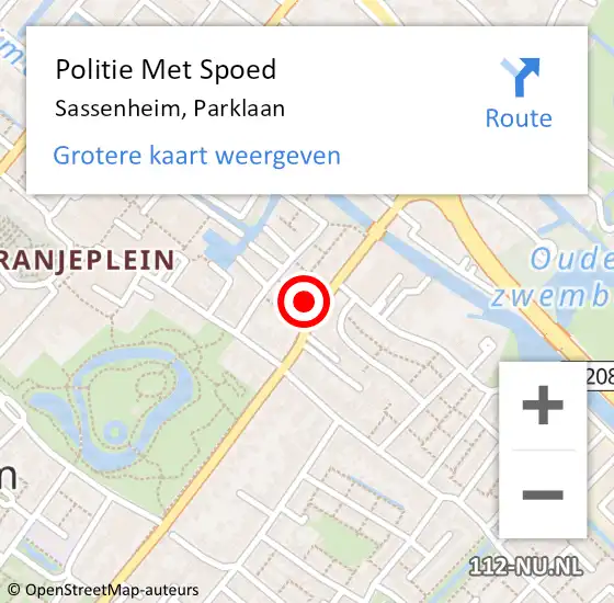 Locatie op kaart van de 112 melding: Politie Met Spoed Naar Sassenheim, Parklaan op 8 november 2023 12:39