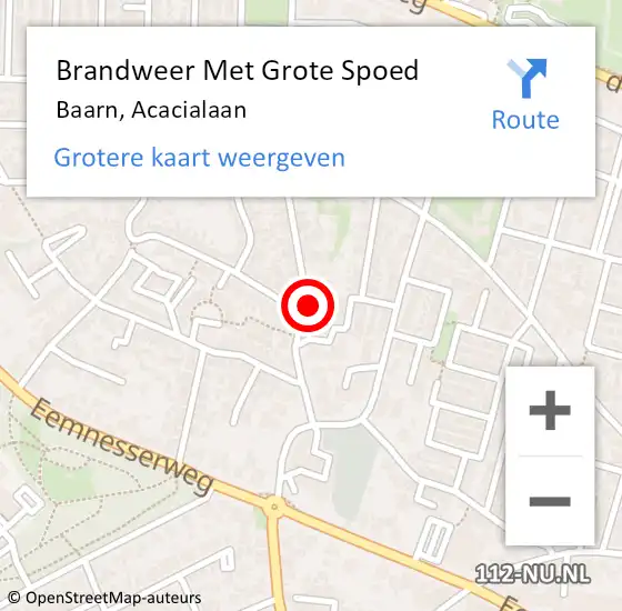 Locatie op kaart van de 112 melding: Brandweer Met Grote Spoed Naar Baarn, Acacialaan op 8 november 2023 12:40